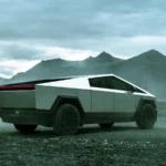 Picture of Tesla Cybertruck in cold desert landscape