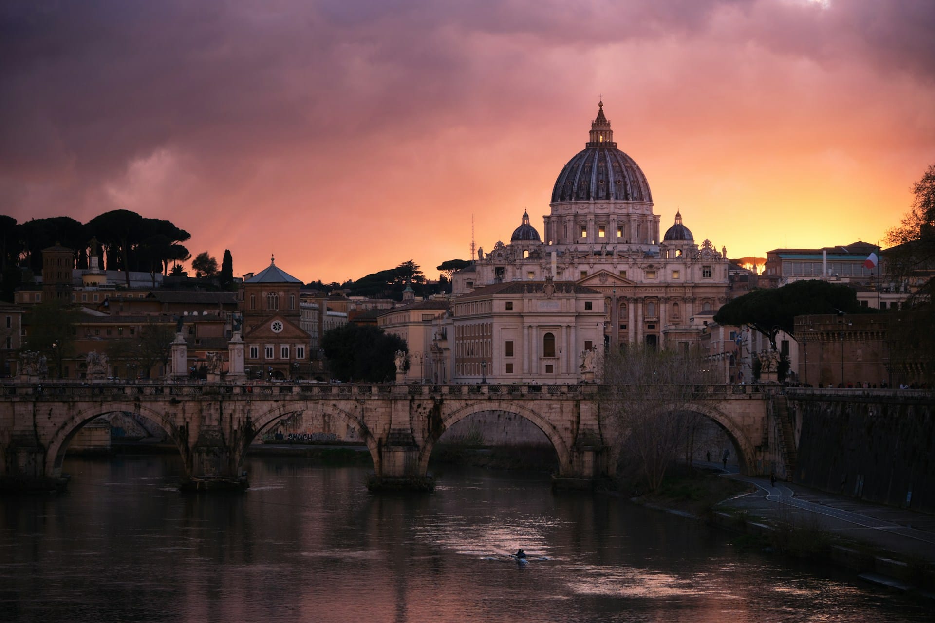 Beautiful Sunset over St. Peter's Basilica